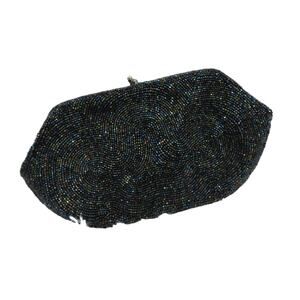Vintage Made in Japan Black Beaded Kiss Lock Purse Evening Clutch